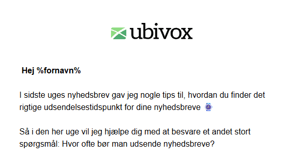 The newsletter as it was sent, showing the raw merge tag where the recipient’s first name should have been