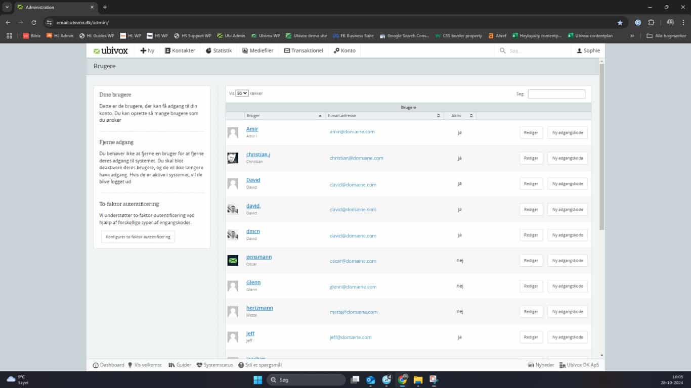User administration in Ubivox, where an editor’s access and rights are managed