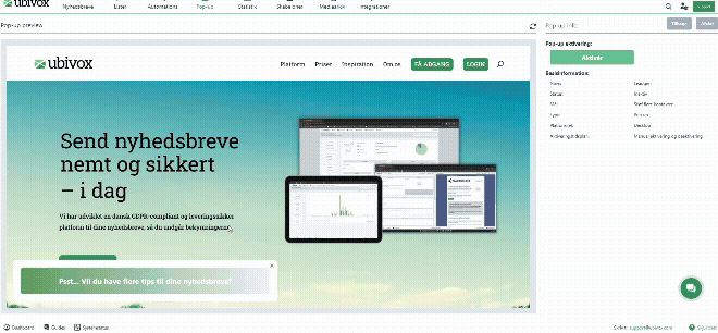 Example of a Ubivox pop-up with a teaser
