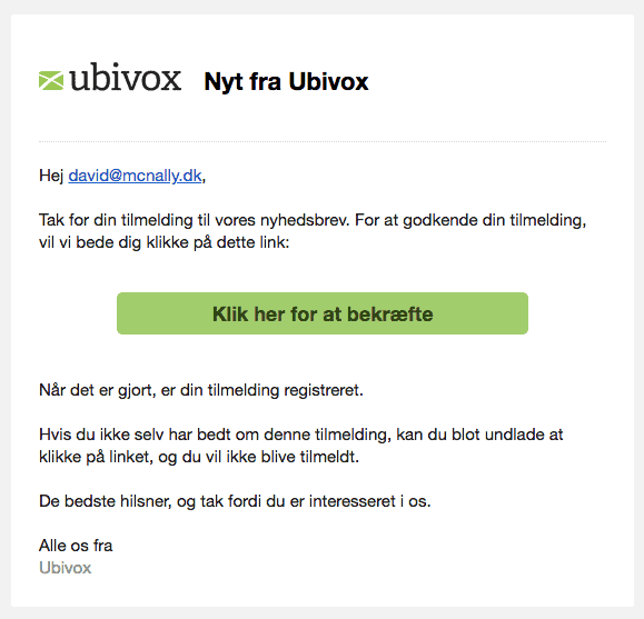 Example of an opt-in email