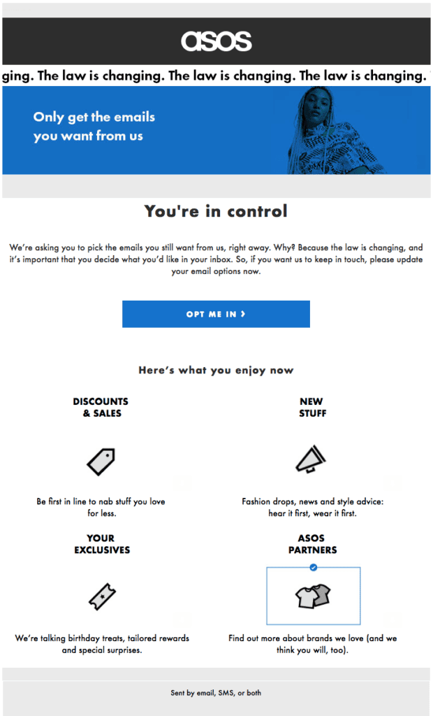 Consent email from ASOS