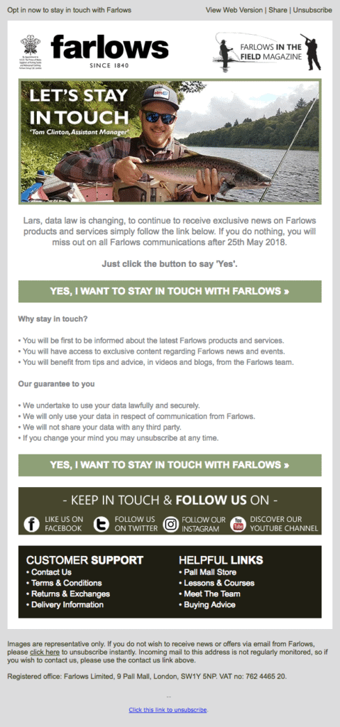 Consent email from Farlows