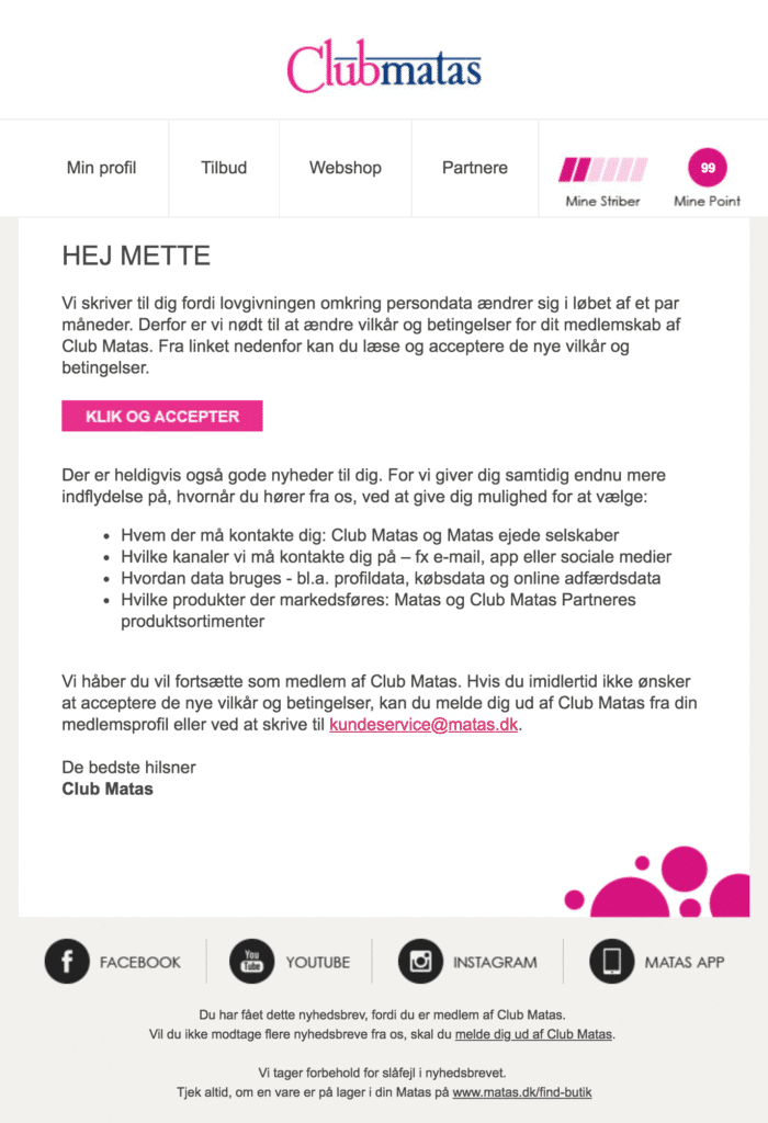 Consent email from Matas