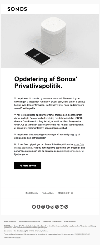 Consent email from Sonos