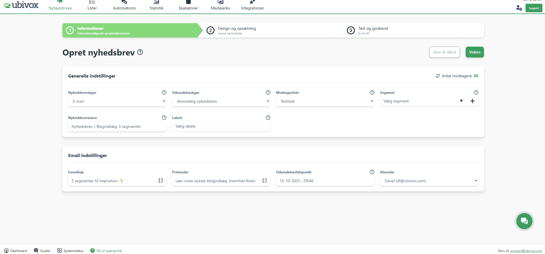 Setting up a newsletter in Ubivox: general settings